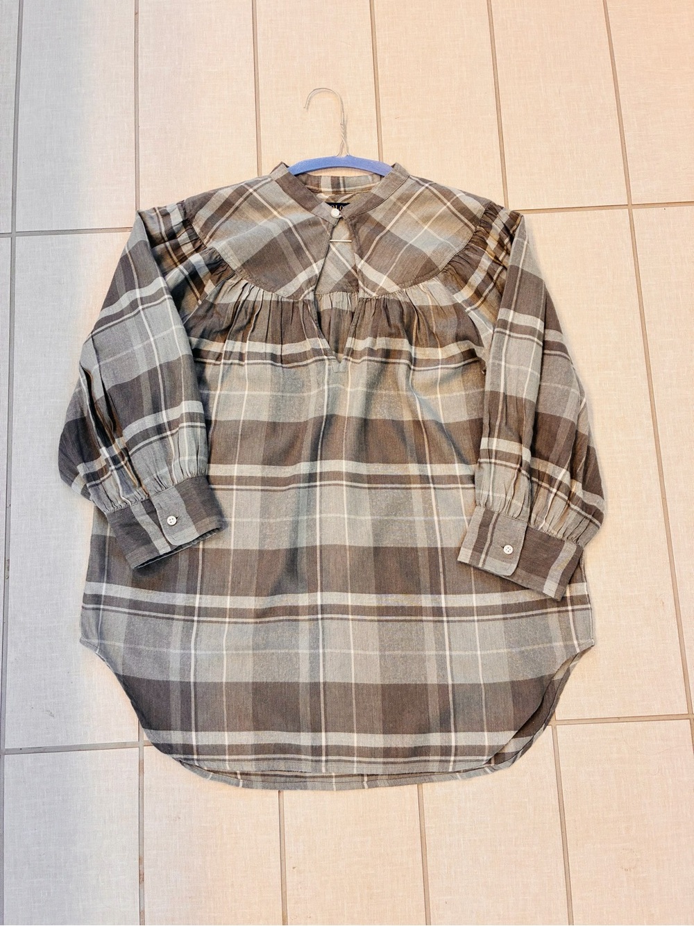 Polo Ralph Lauren Grey Flannel Plaid Puff Sleeve Tunic Top S